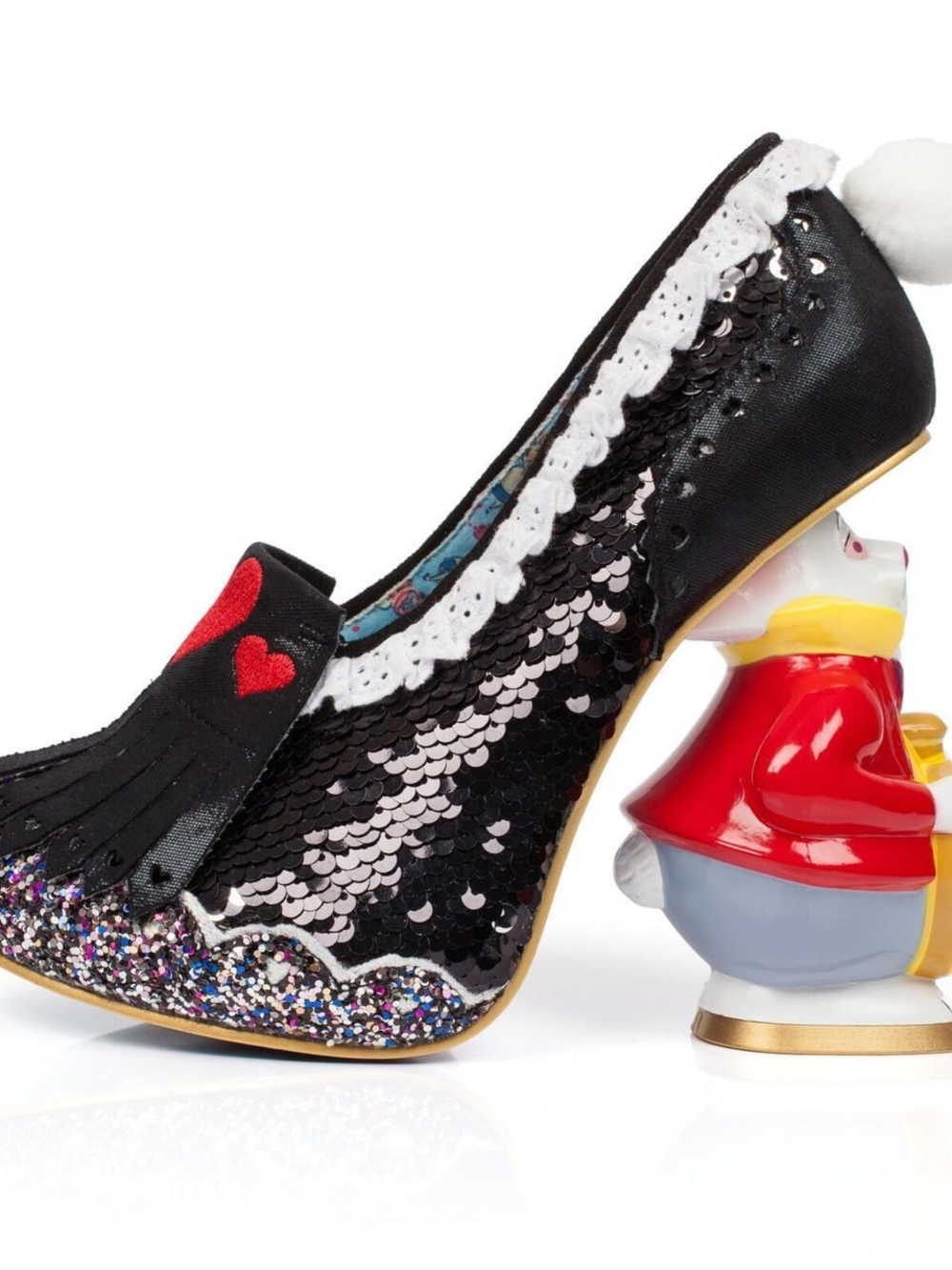 IC Alice In Wonderland Black Sequin Pump with Red Heart and White Trim